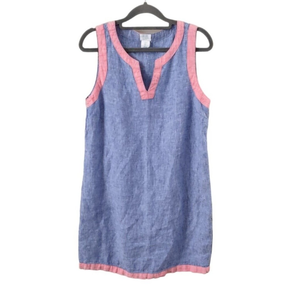 Sigrid Olsen Linen Shift Dress Womens Small Blue Pink Short Casual Sleeveless